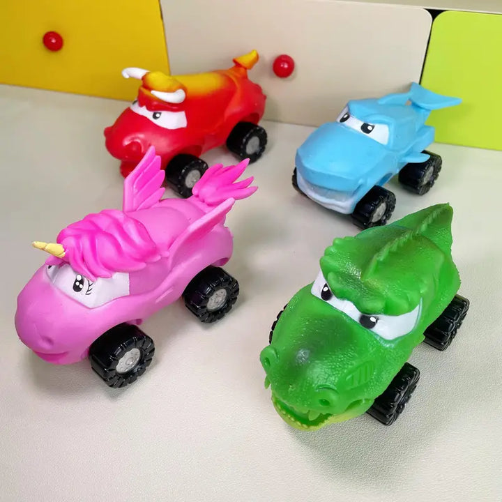 Fun and Colorful Animal-Shaped Squeeze Toy Cars for Kids - Safe, Durable, and Super Flexible