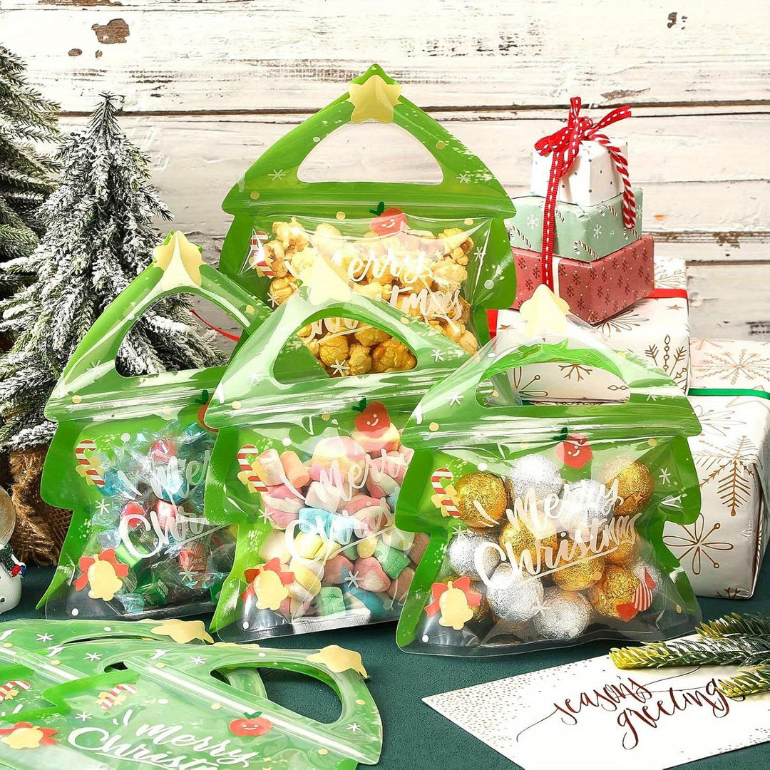 20 Pack 🎄Christmas Tree Treat Bags | Cellophane Goodie Bags w/ Zipper | Party Favors🎁