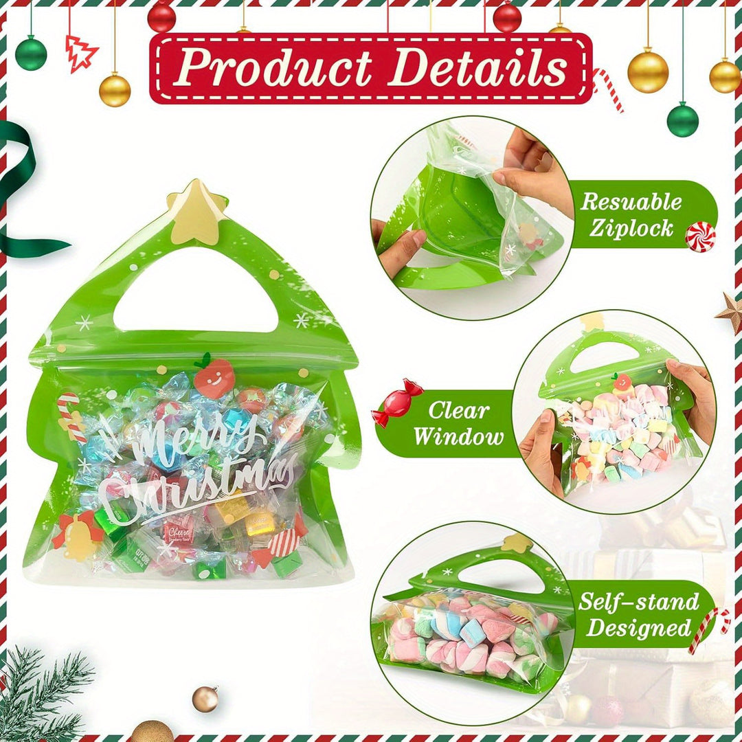 20 Pack 🎄Christmas Tree Treat Bags | Cellophane Goodie Bags w/ Zipper | Party Favors🎁