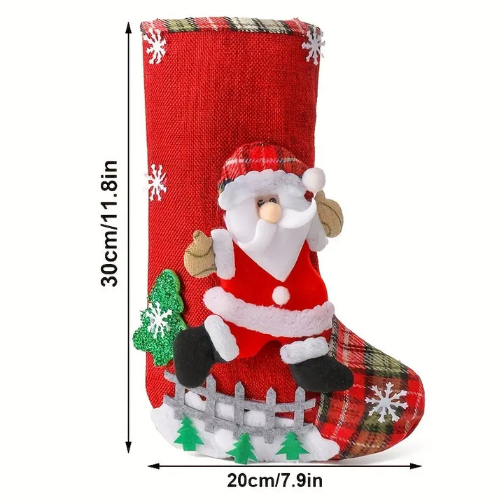 🎄 4 Pcs Christmas Stockings Set - 3D Santa, Snowman, Reindeer, Bear - 12" Burlap Xmas Decor 🎄