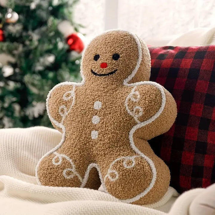 Cozy Gingerbread Man Sherpa Pillow - Perfect for Christmas Decor