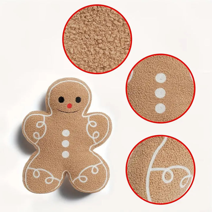 Cozy Gingerbread Man Sherpa Pillow - Perfect for Christmas Decor