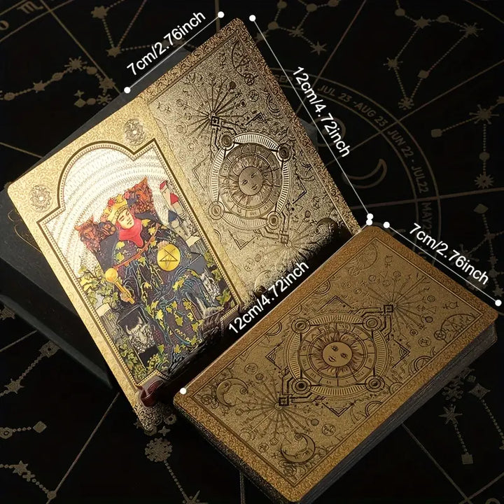 Luxury Gold Foil Tarot Card Set - Waterproof PVC Material with Detailed Guidebook, Gift Boxed