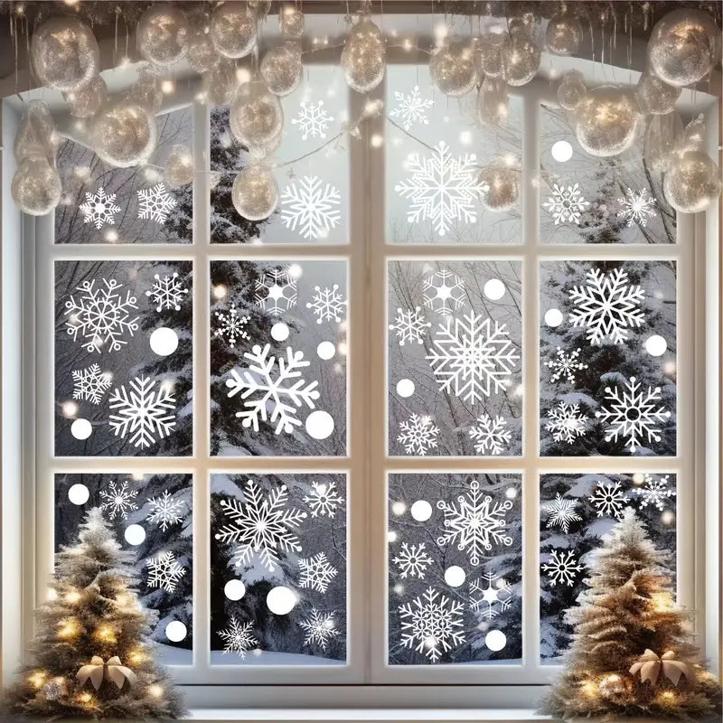 197 Snowflake Window Clings | Christmas Decorations | Static Snowflakes | White