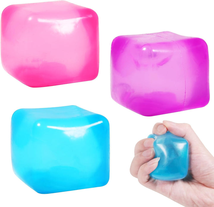 3Pack Colorful Squishy Gel Fidget Cubes | Anxiety Relief Toys for Kids & Adults