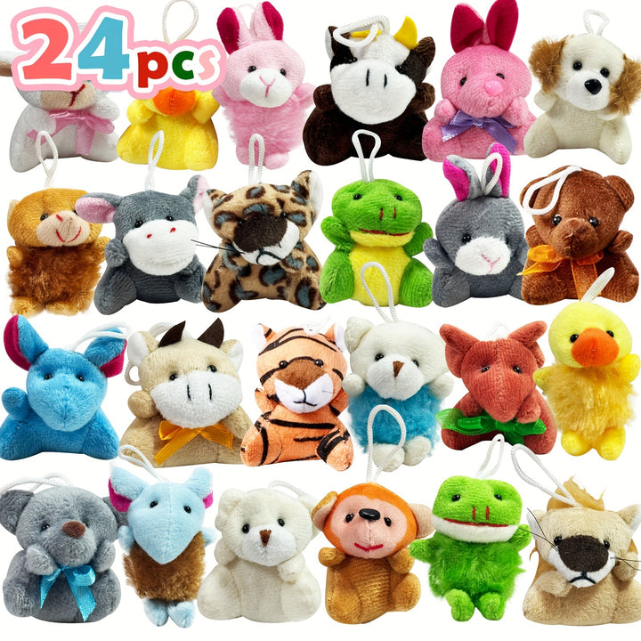 24 Mini Plush Animal Keychains | Party Favors, Stocking Stuffers, Kids Gifts | Cute & Colorful