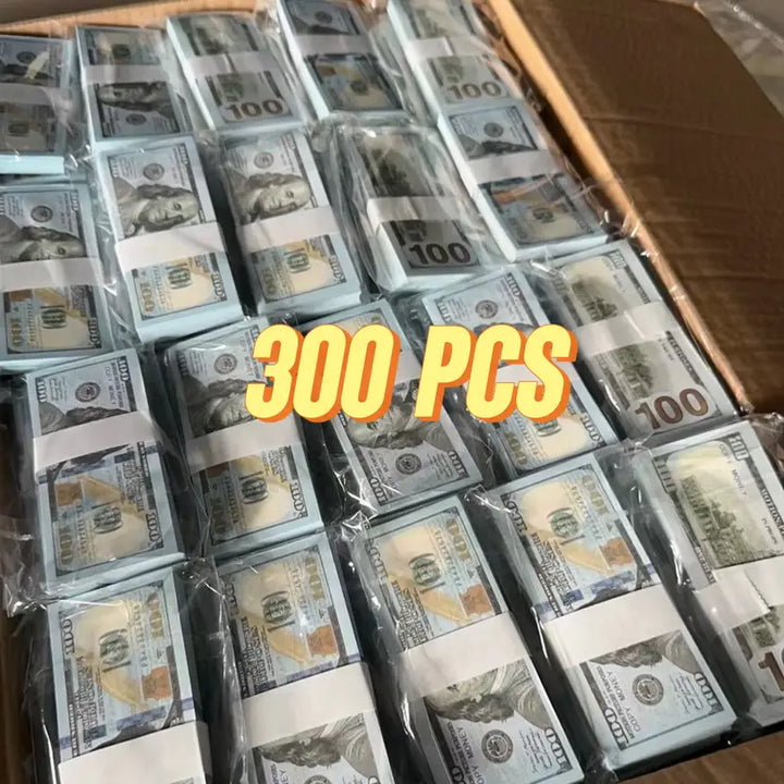 300 Pcs Realistic Prop Money $100 Bills - Full Print 2-Sided Movie Money Stack - Film TV Show Props