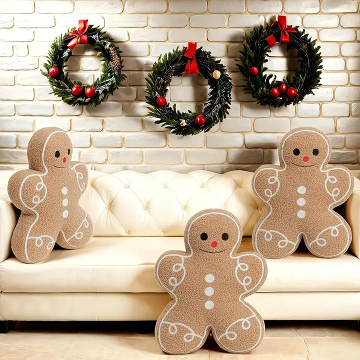 Cozy Gingerbread Man Sherpa Pillow - Perfect for Christmas Decor