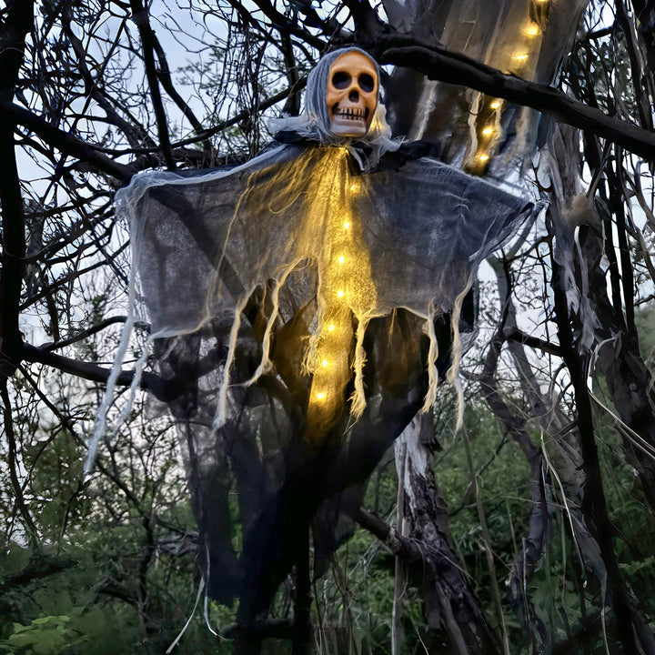 Spooky Hanging Skull Ghost with LED Lights - 2024 Halloween Decoration