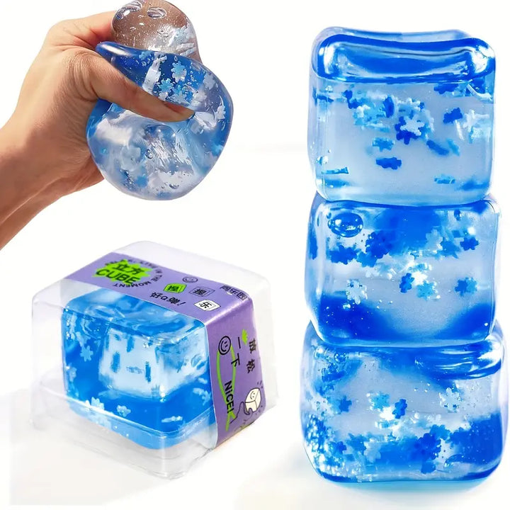 3pcs Soft and Stretchy Stress Relief Ice Cube Toy Set for Kids and Adults – Squeeze, Focus, Relax – Easy to Clean and Portable